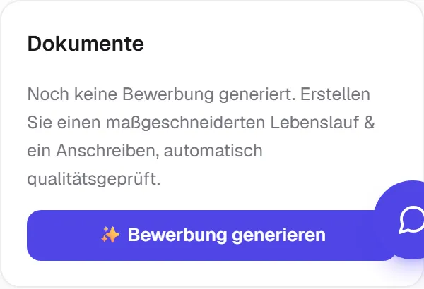 Die Dokumente-Karte mit Anschreiben und Bereitschafts-Score