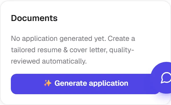 The documents card with cover letter and readiness score